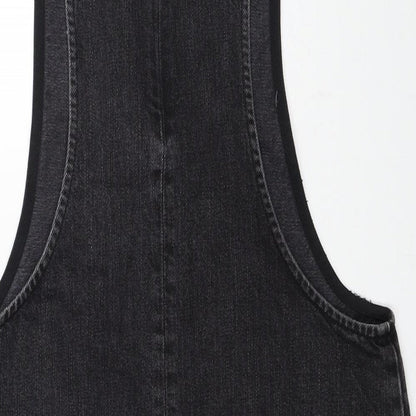 ASOS Womens Black Cotton Pinafore/Dungaree Dress Size 6 Scoop Neck Zip