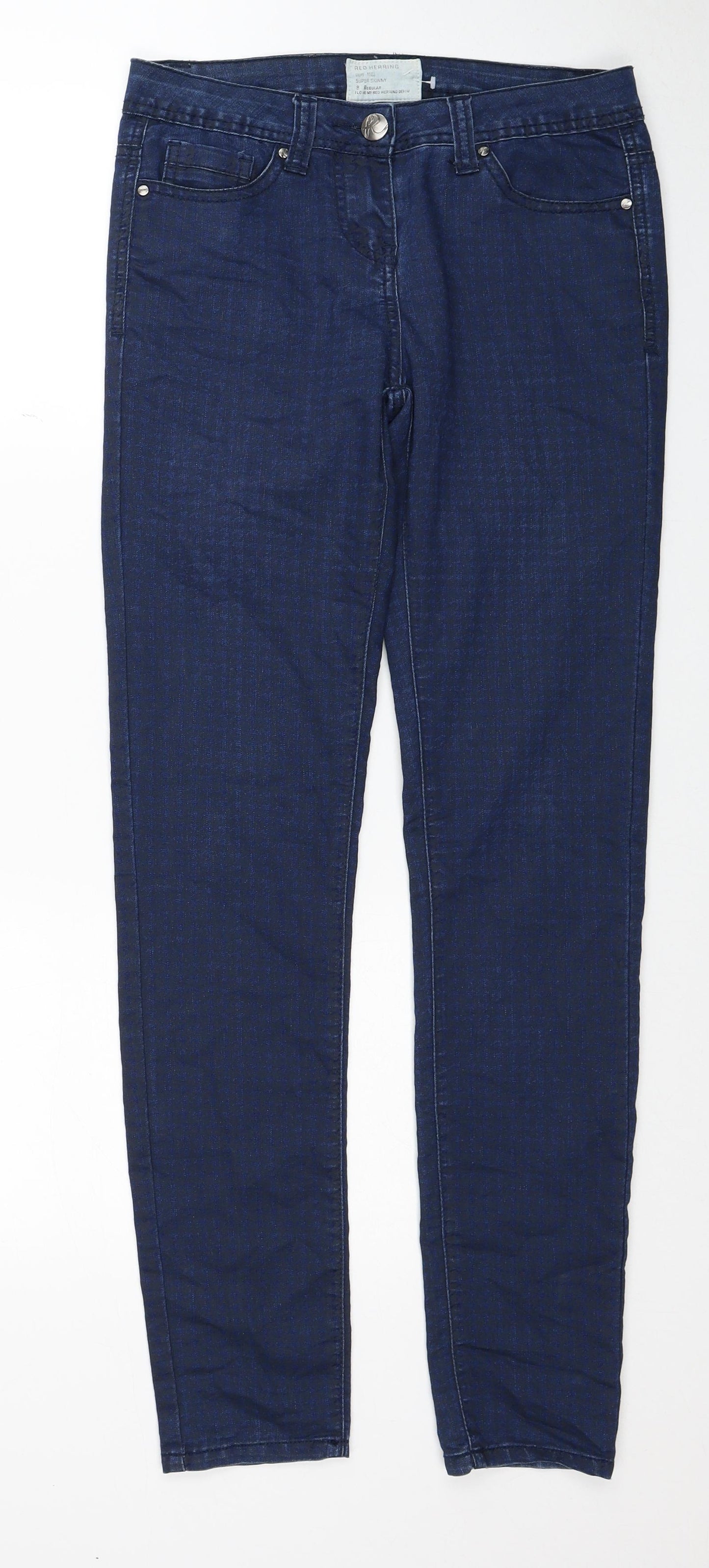 Red Herring Womens Blue Check Cotton Skinny Jeans Size 8 Regular Zip