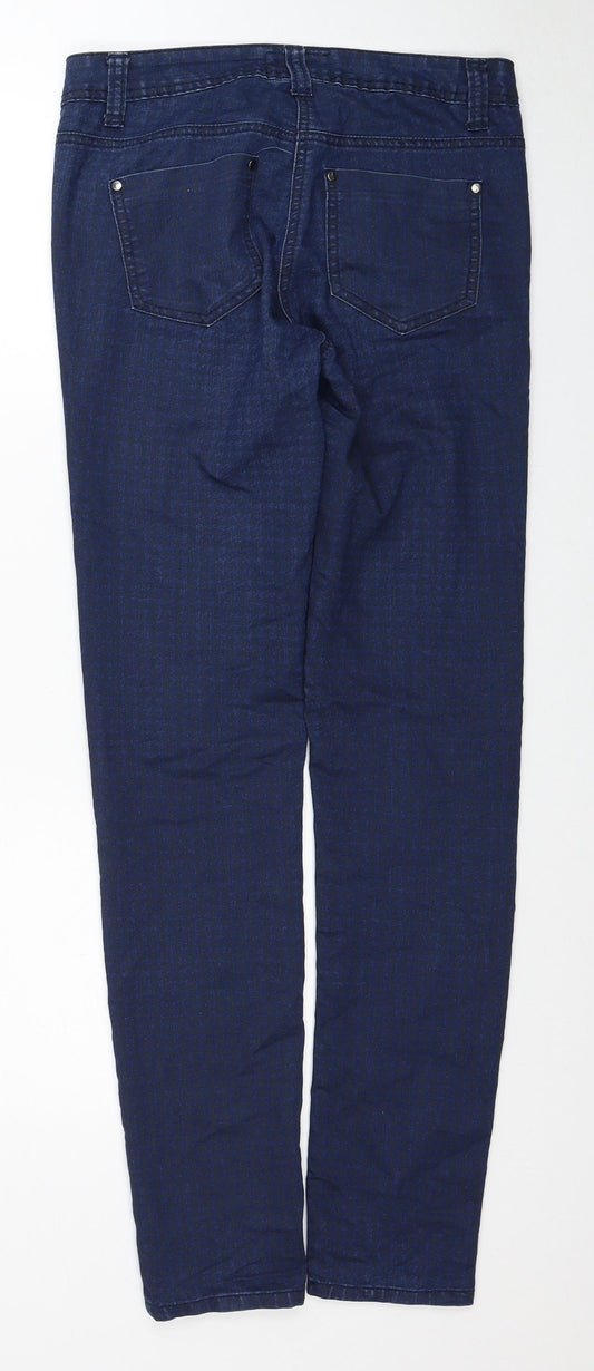Red Herring Womens Blue Check Cotton Skinny Jeans Size 8 Regular Zip
