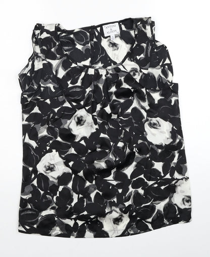Antoni & Alison Womens Black Floral Polyester Basic Button-Up Size M Round Neck
