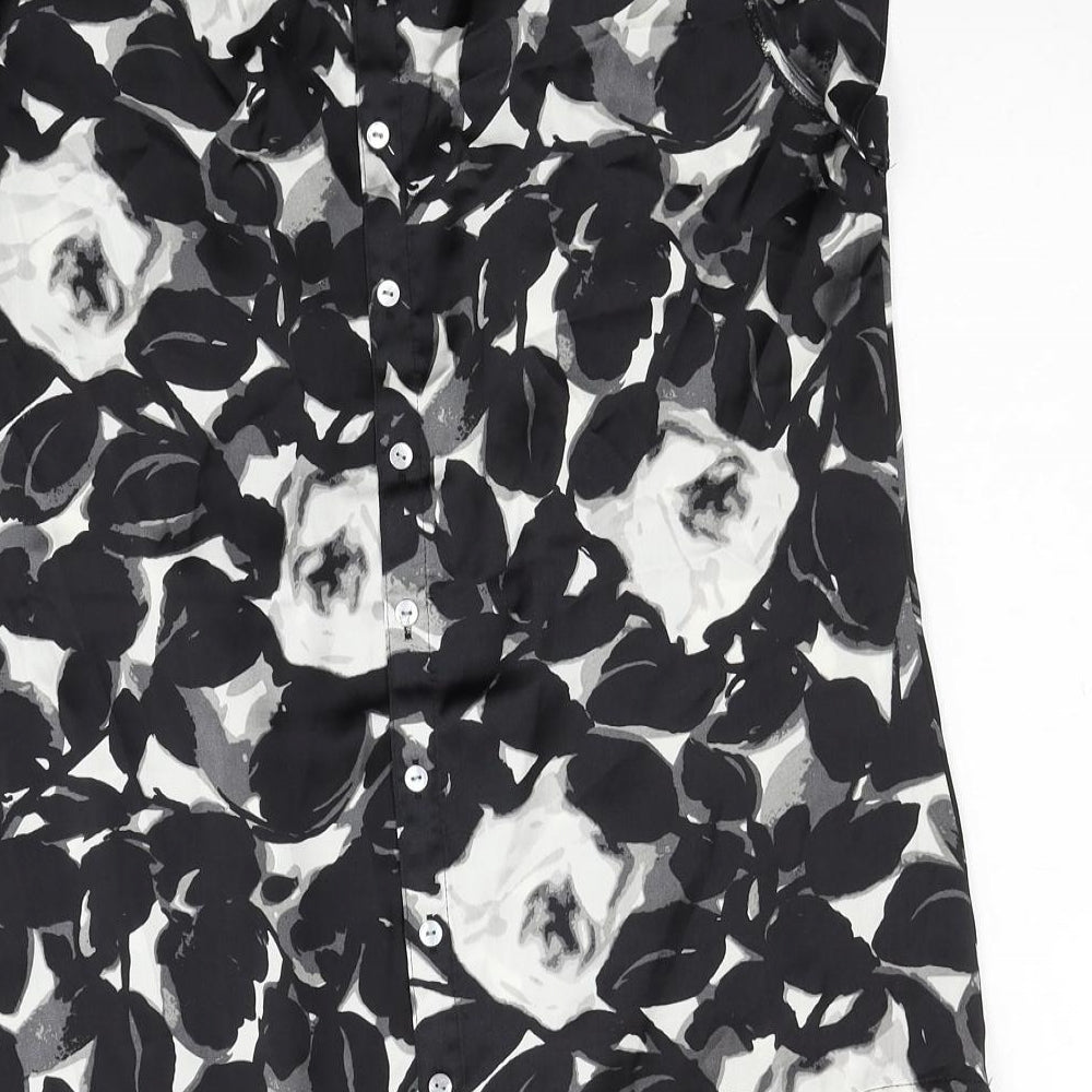 Antoni & Alison Womens Black Floral Polyester Basic Button-Up Size M Round Neck