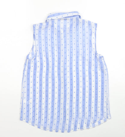 TU Womens Blue Striped Polyester Basic Button-Up Size 10 Collared