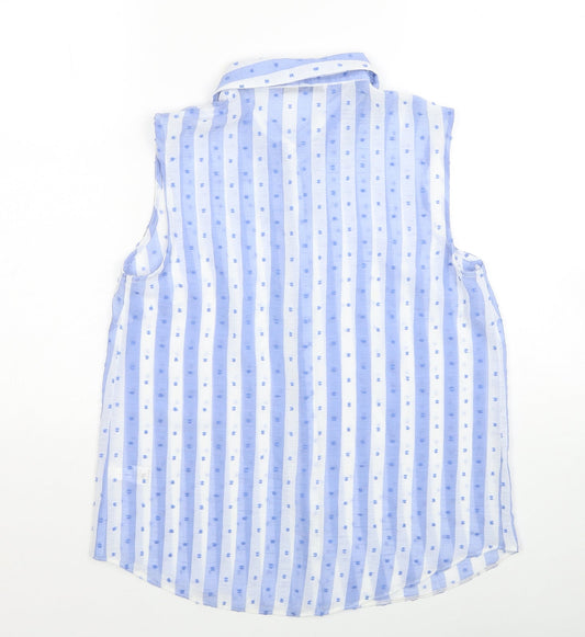 TU Womens Blue Striped Polyester Basic Button-Up Size 10 Collared