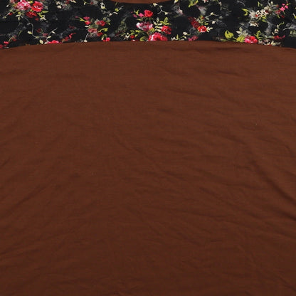 SheIn Womens Brown Floral Polyester Basic T-Shirt Size 2XL Round Neck