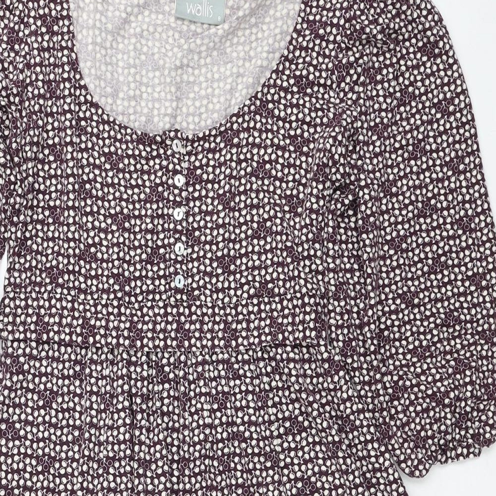 Wallis Womens Red Geometric Viscose Fit & Flare Size 8 Round Neck Pullover