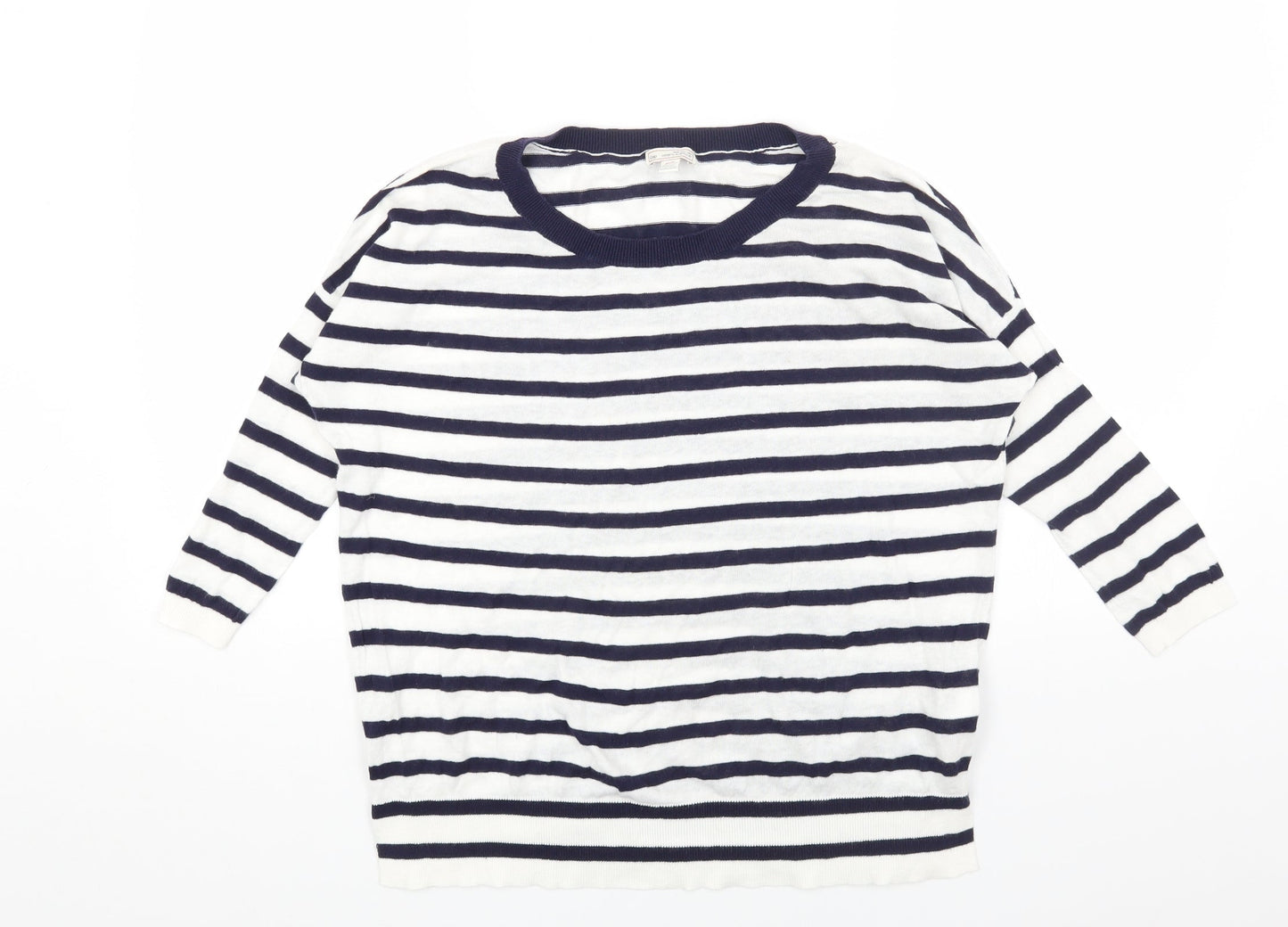 Gap Womens White Round Neck Striped Cotton Pullover Jumper Size XS