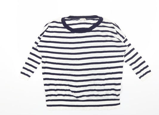 Gap Womens White Round Neck Striped Cotton Pullover Jumper Size XS