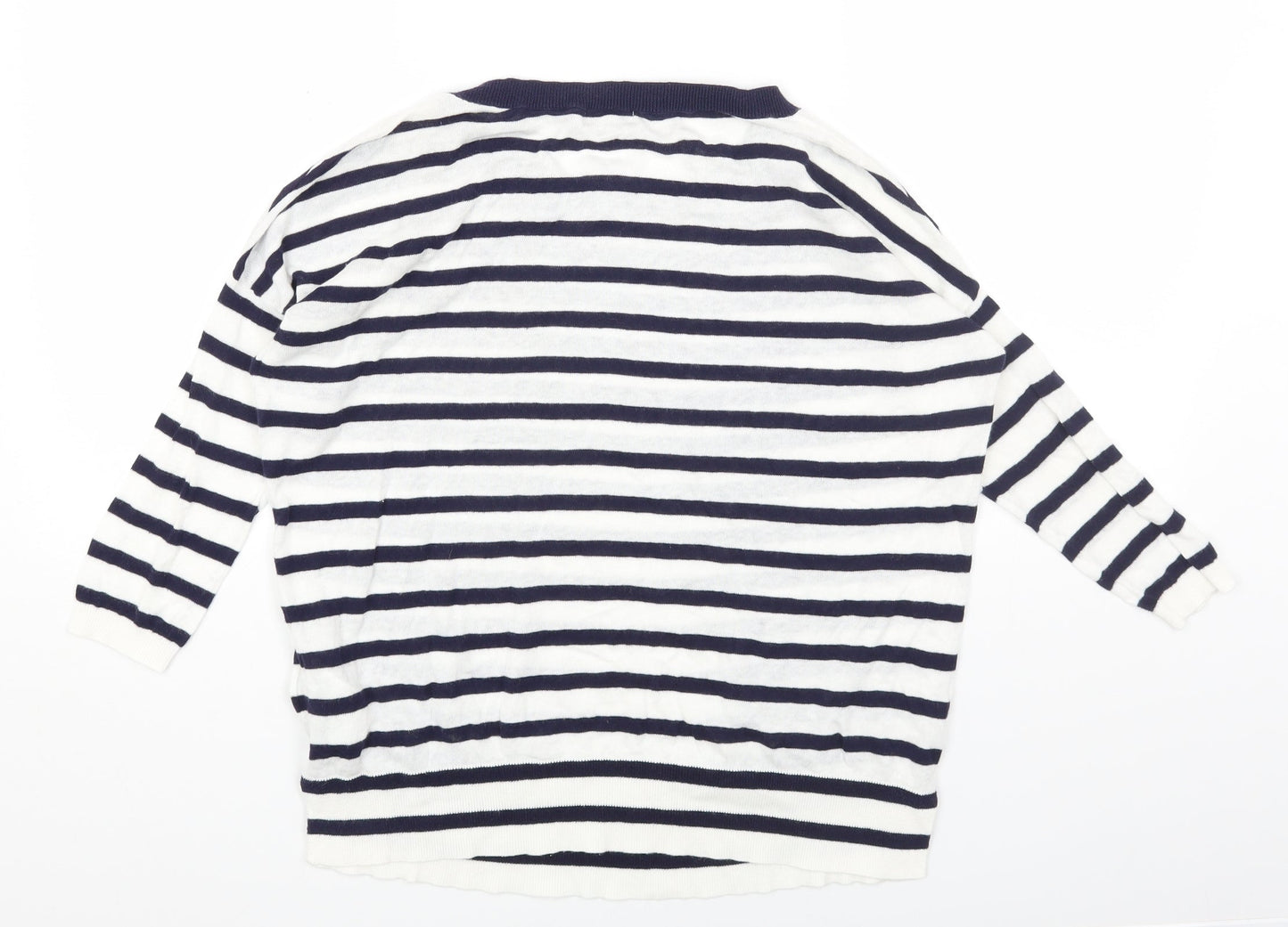 Gap Womens White Round Neck Striped Cotton Pullover Jumper Size XS