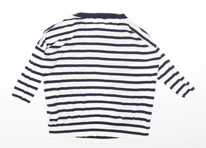 Gap Womens White Round Neck Striped Cotton Pullover Jumper Size XS