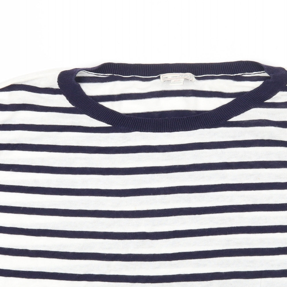 Gap Womens White Round Neck Striped Cotton Pullover Jumper Size XS