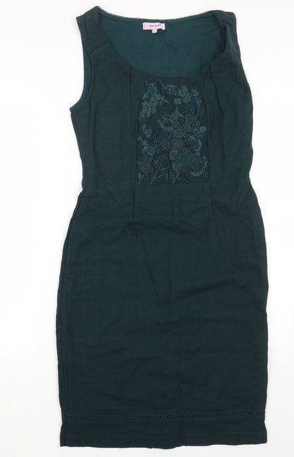 Per Una Womens Green Cotton Sheath Size 10 Scoop Neck Pullover