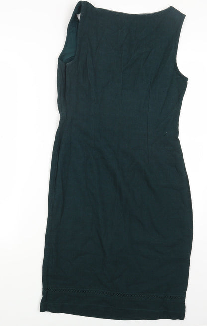 Per Una Womens Green Cotton Sheath Size 10 Scoop Neck Pullover