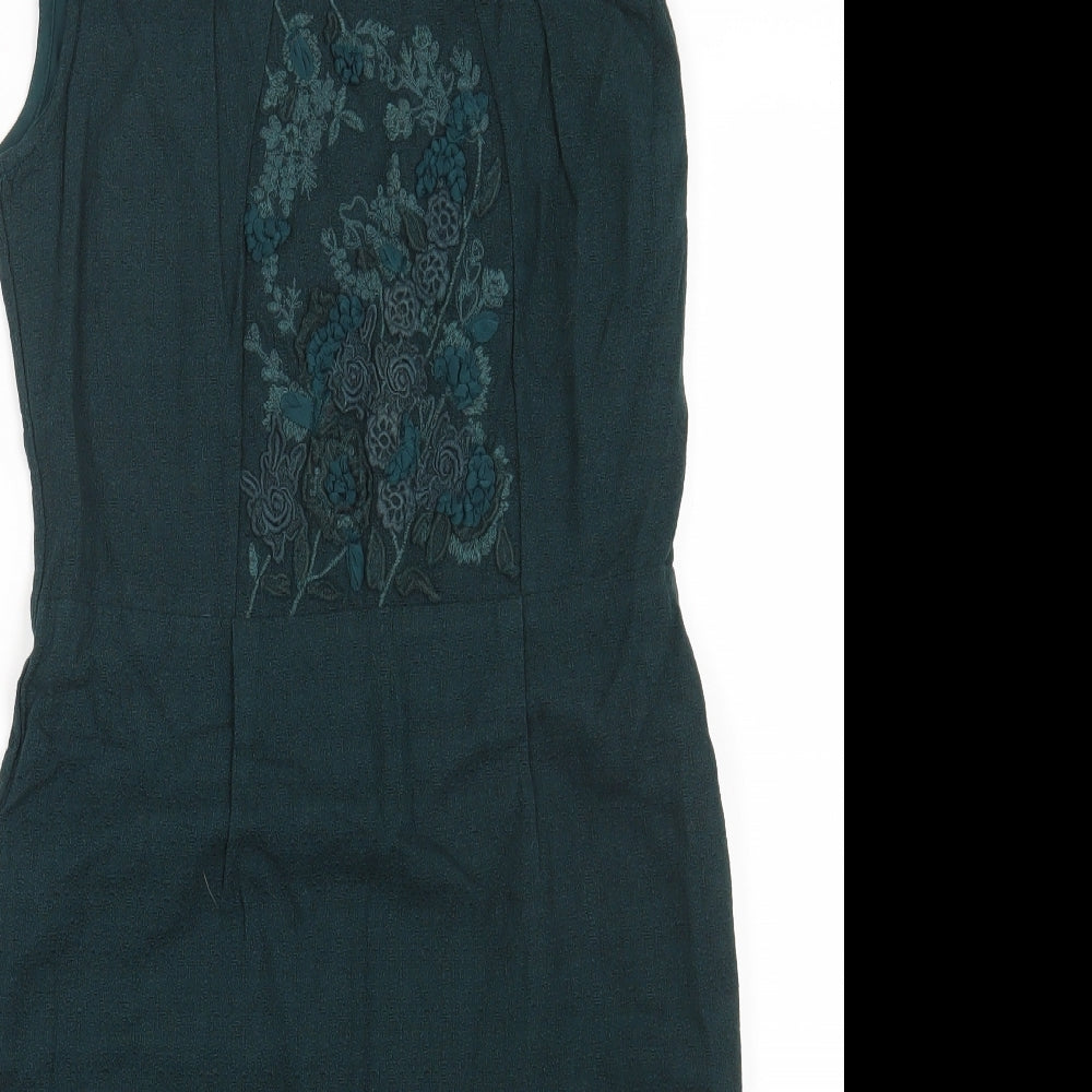 Per Una Womens Green Cotton Sheath Size 10 Scoop Neck Pullover