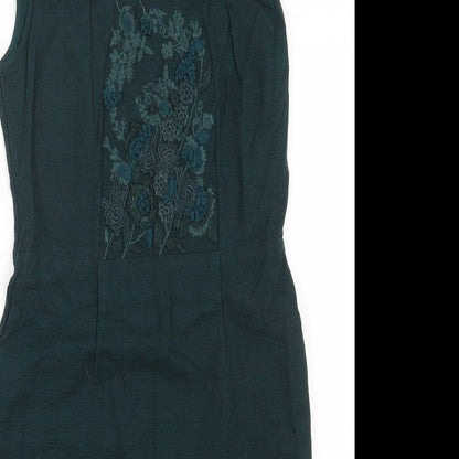 Per Una Womens Green Cotton Sheath Size 10 Scoop Neck Pullover