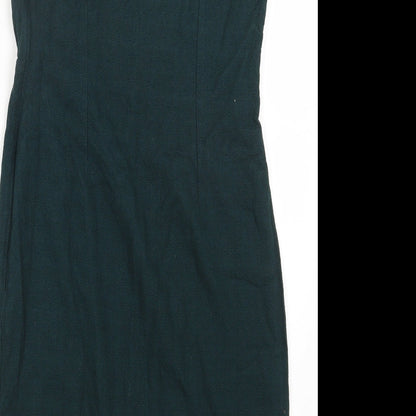 Per Una Womens Green Cotton Sheath Size 10 Scoop Neck Pullover
