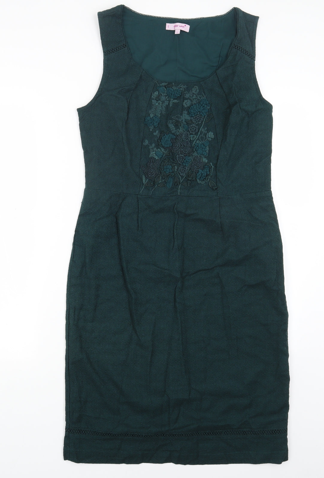 Per Una Womens Green Cotton Sheath Size 12 Scoop Neck Pullover