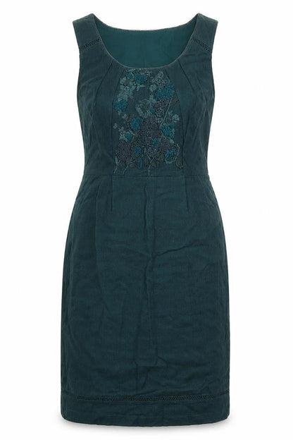 Per Una Womens Green Cotton Sheath Size 12 Scoop Neck Pullover