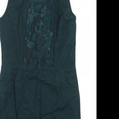 Per Una Womens Green Cotton Sheath Size 12 Scoop Neck Pullover