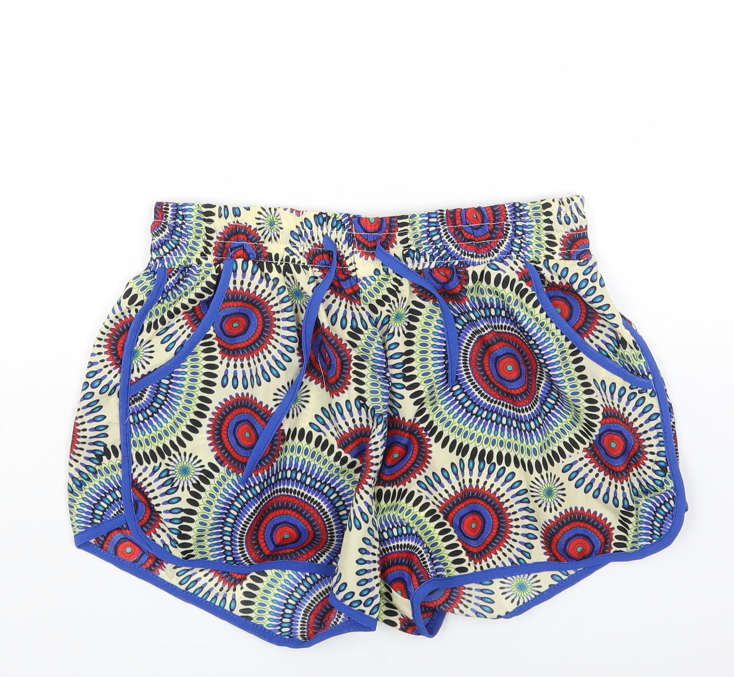 E&D Womens Multicoloured Geometric Polyester Bermuda Shorts Size M Regular Drawstring