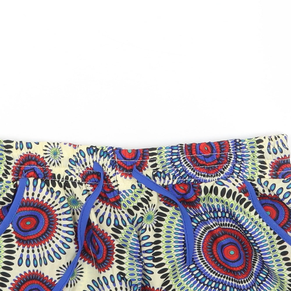 E&D Womens Multicoloured Geometric Polyester Bermuda Shorts Size M Regular Drawstring