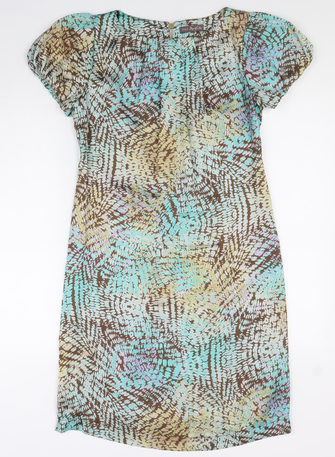 Marks and Spencer Womens Multicoloured Geometric Polyester Shift Size 8 Boat Neck Zip