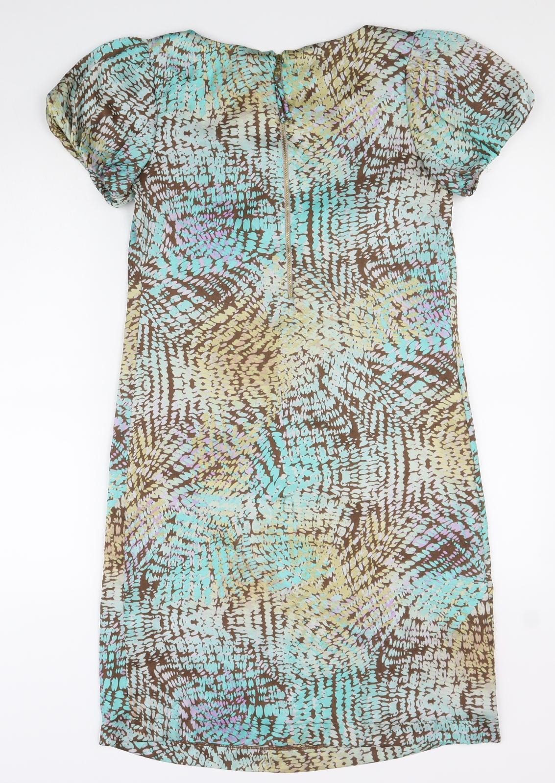 Marks and Spencer Womens Multicoloured Geometric Polyester Shift Size 8 Boat Neck Zip