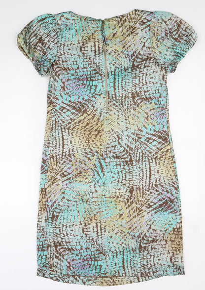 Marks and Spencer Womens Multicoloured Geometric Polyester Shift Size 8 Boat Neck Zip