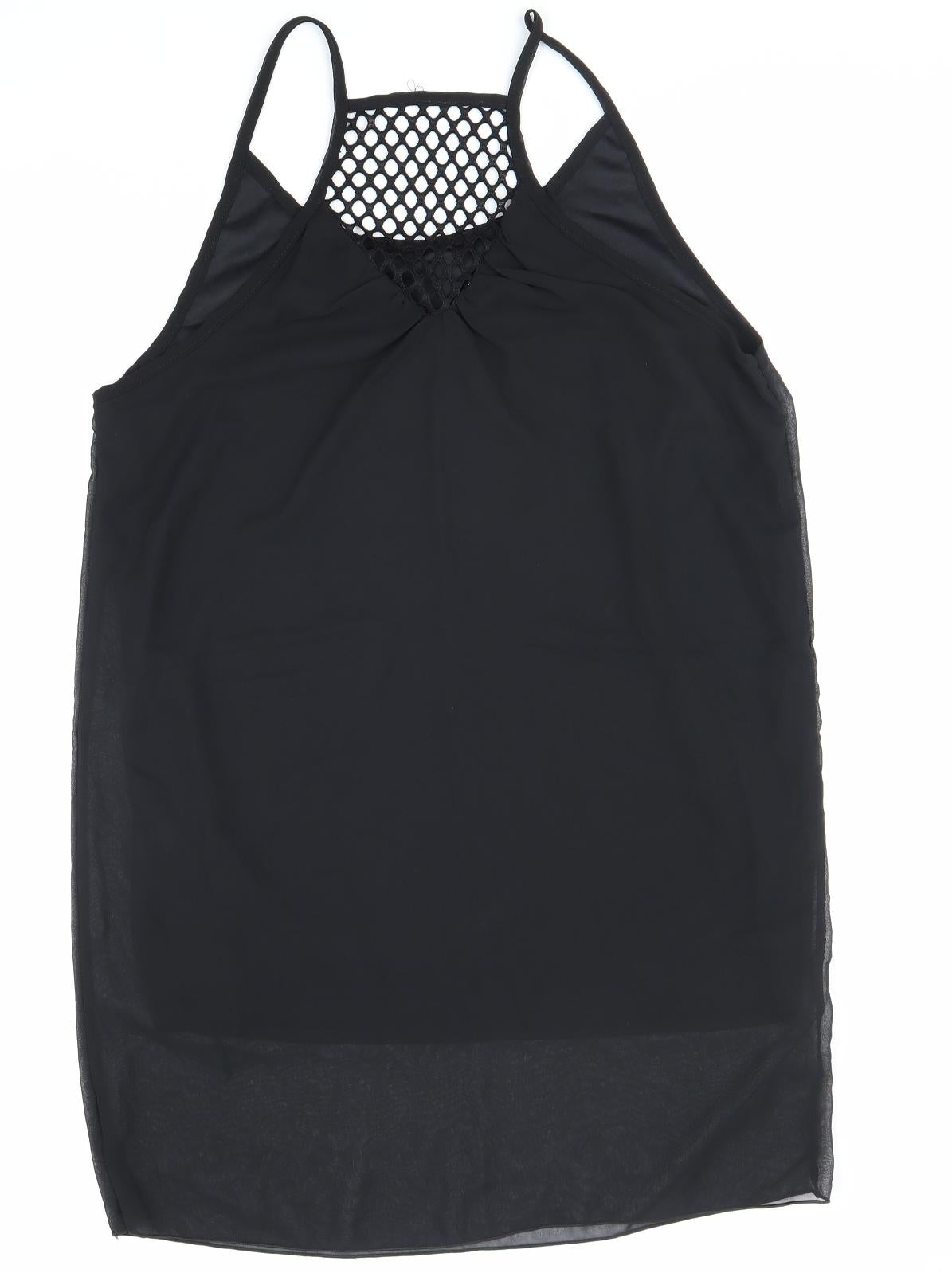 Preworn Womens Black Cotton Slip Dress Size 10 Scoop Neck Pullover