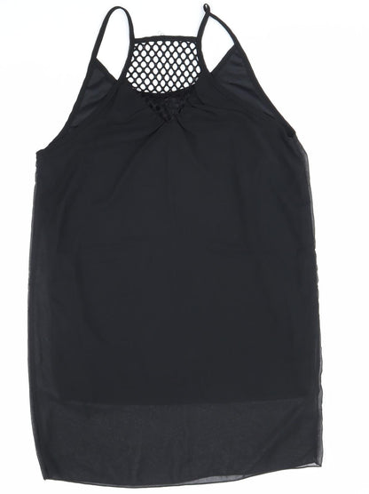 Preworn Womens Black Cotton Slip Dress Size 10 Scoop Neck Pullover