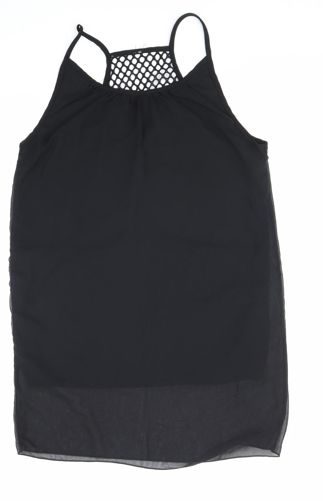 Preworn Womens Black Cotton Slip Dress Size 10 Scoop Neck Pullover