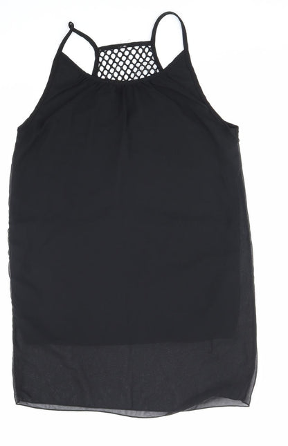 Preworn Womens Black Cotton Slip Dress Size 10 Scoop Neck Pullover