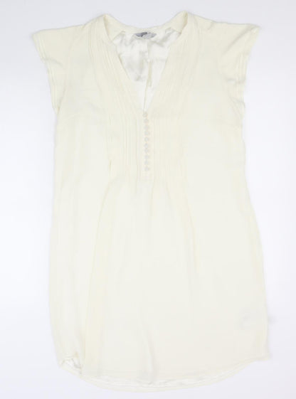 H&M Womens White Polyester Shirt Dress Size 42 V-Neck Button