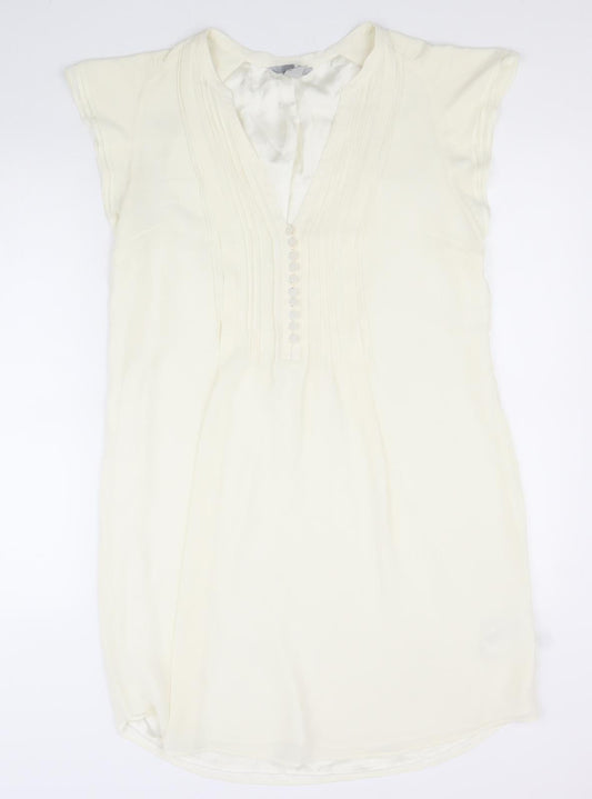 H&M Womens White Polyester Shirt Dress Size 42 V-Neck Button