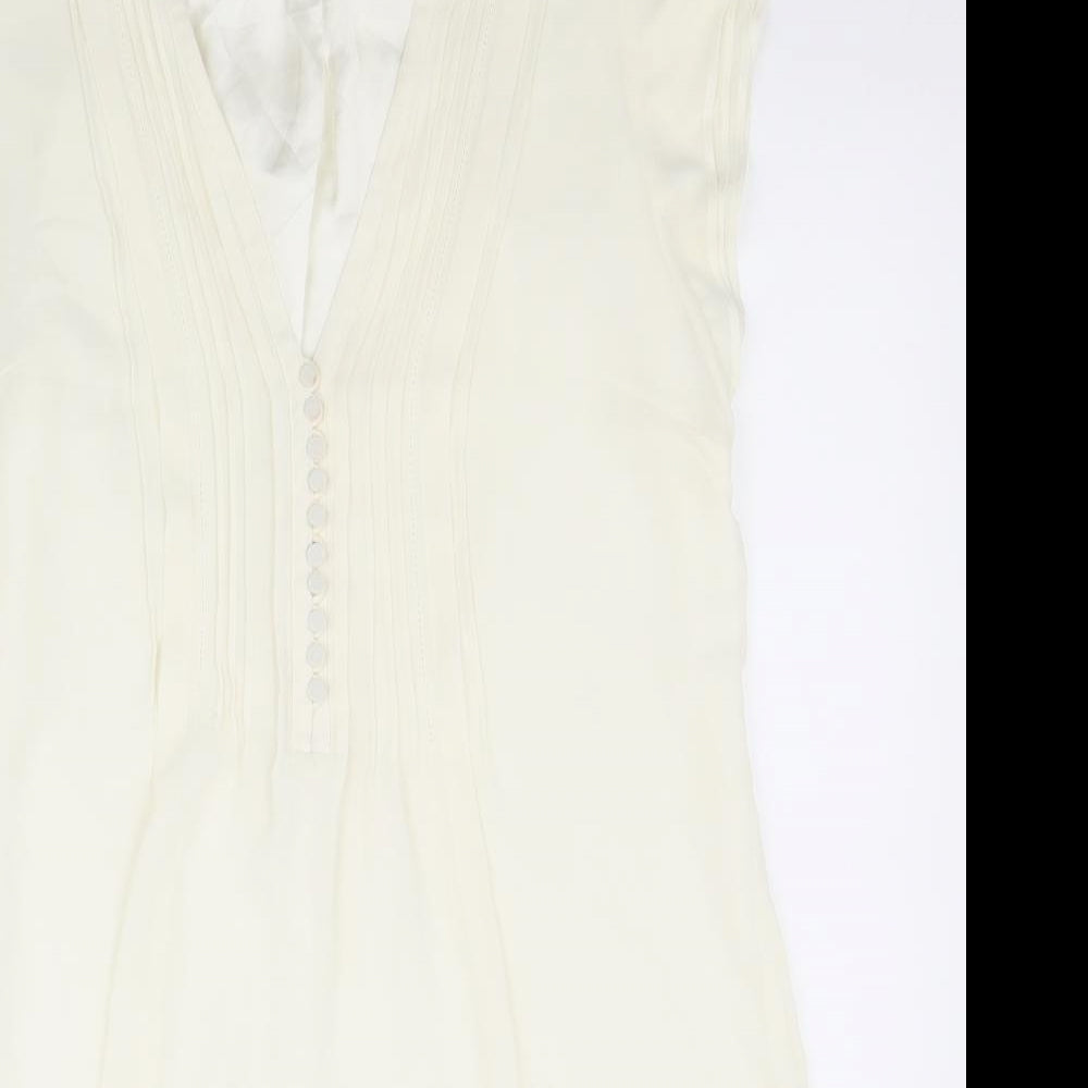 H&M Womens White Polyester Shirt Dress Size 42 V-Neck Button
