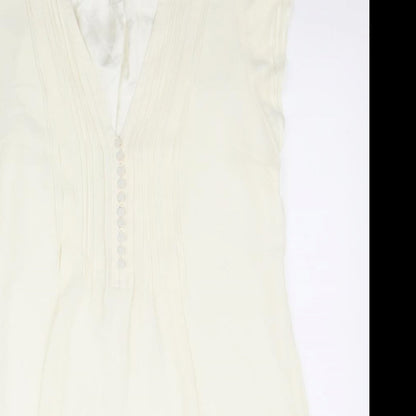 H&M Womens White Polyester Shirt Dress Size 42 V-Neck Button