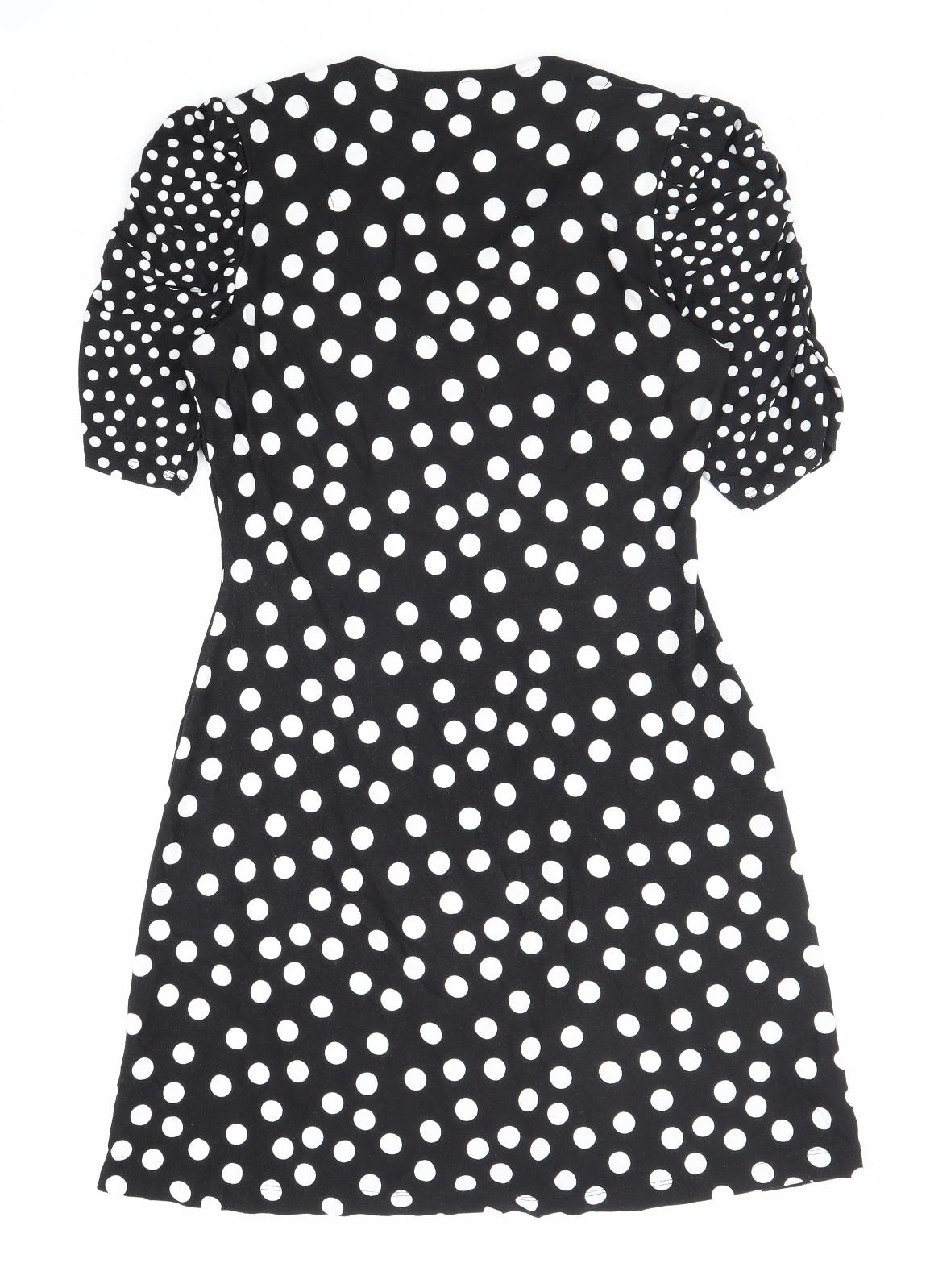 F&F Womens Black Polka Dot Viscose A-Line Size 10 V-Neck Button