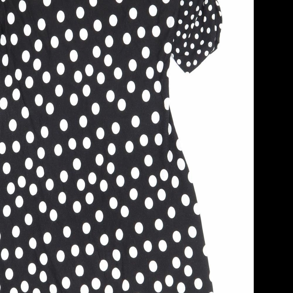 F&F Womens Black Polka Dot Viscose A-Line Size 10 V-Neck Button