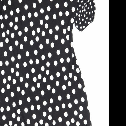 F&F Womens Black Polka Dot Viscose A-Line Size 10 V-Neck Button