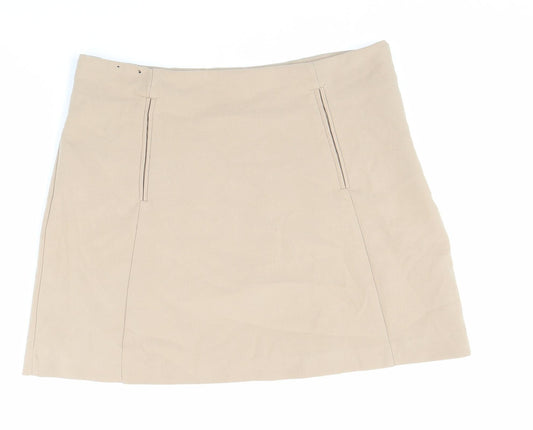 New Look Womens Beige Polyester Mini Skirt Size 10 Zip