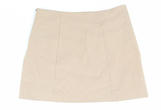 New Look Womens Beige Polyester Mini Skirt Size 10 Zip