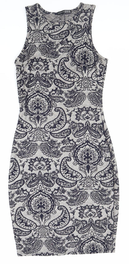 Atmosphere Womens Blue Paisley Polyester Pencil Dress Size 10 Boat Neck Pullover