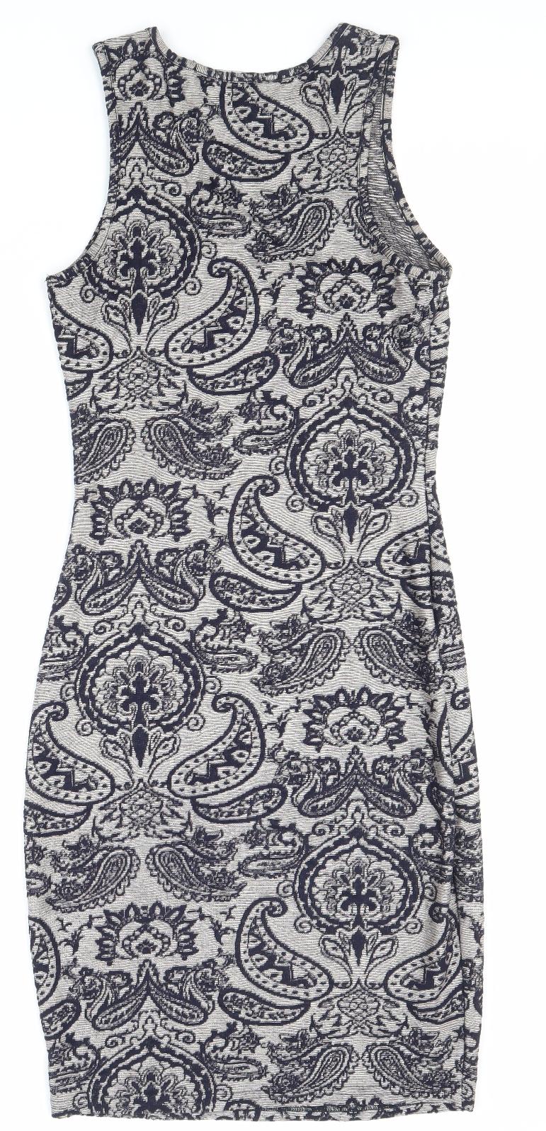 Atmosphere Womens Blue Paisley Polyester Pencil Dress Size 10 Boat Neck Pullover