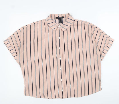 FOREVER 21 Womens Pink Striped Polyester Basic Button-Up Size S Collared - Box Fit Shirt