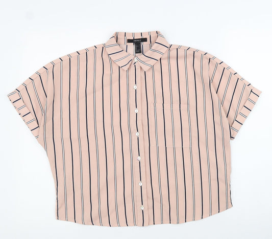 FOREVER 21 Womens Pink Striped Polyester Basic Button-Up Size S Collared - Box Fit Shirt