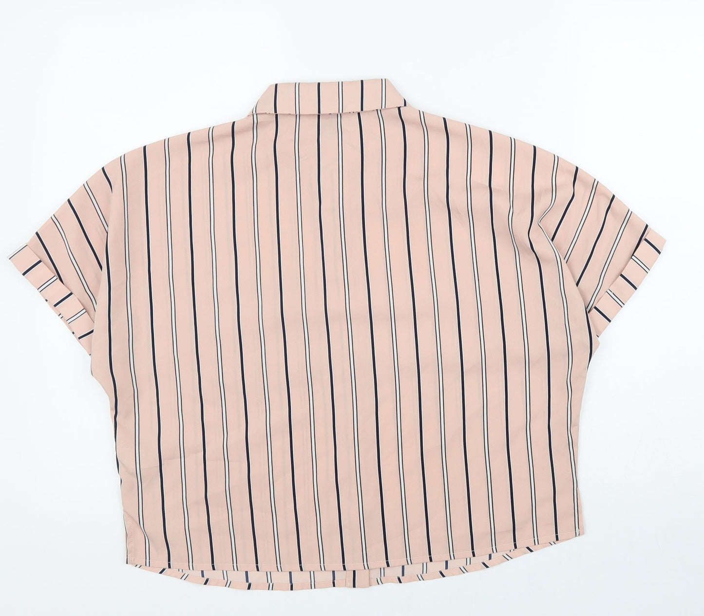 FOREVER 21 Womens Pink Striped Polyester Basic Button-Up Size S Collared - Box Fit Shirt