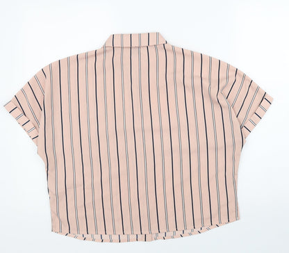 FOREVER 21 Womens Pink Striped Polyester Basic Button-Up Size S Collared - Box Fit Shirt