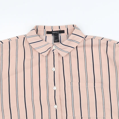 FOREVER 21 Womens Pink Striped Polyester Basic Button-Up Size S Collared - Box Fit Shirt