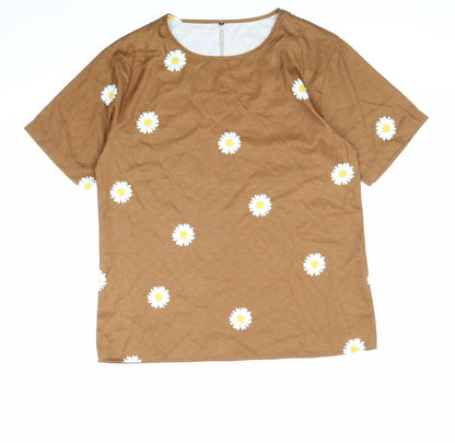 Womens UK Size L Preworn Brown Basic T-Shirt