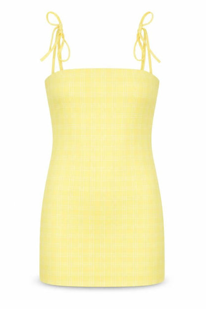 SheIn Womens Yellow Check Polyester Bodycon Size XS Square Neck Pullover