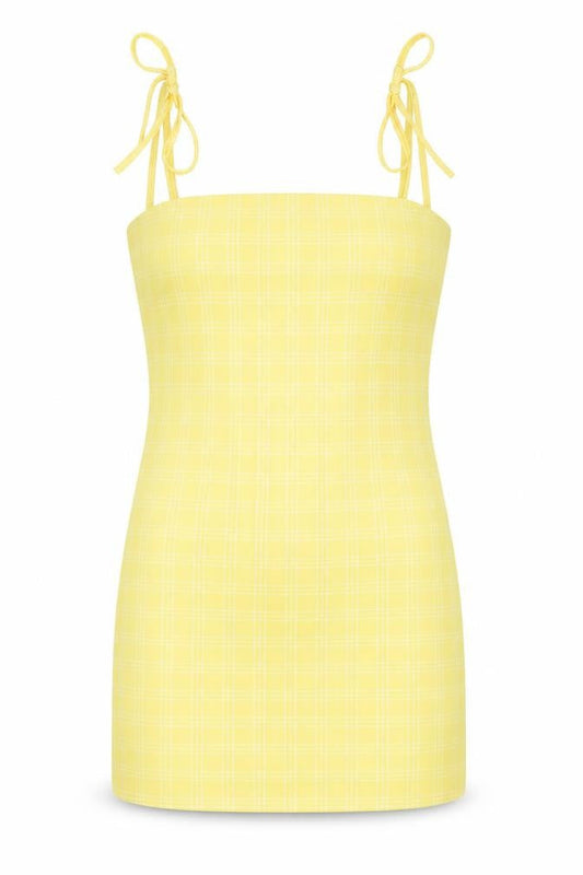 SheIn Womens Yellow Check Polyester Bodycon Size XS Square Neck Pullover